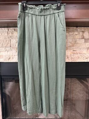 LOFT Olive Green Elastic Waist Wide Leg Pants